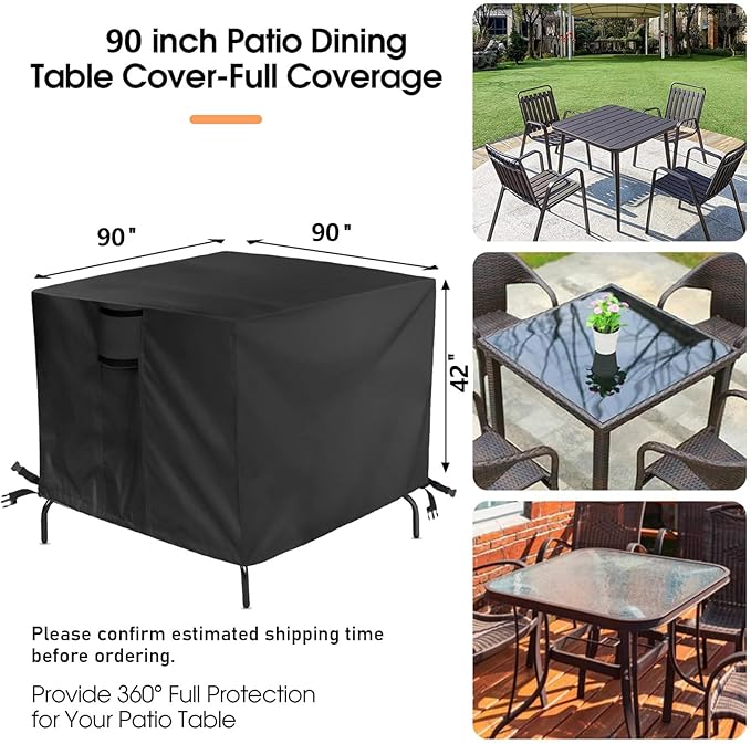 Outdoor Square Table Cover 90Inch,Waterproof Patio Square Furniture Covers,Heavy Duty Outside Squares Furniture Cover - 90 x 90 x 42 Inch