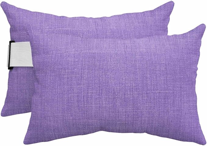 Purple Outdoor Lumbar Pillows 11x16 Set of 2, Farmhouse Burlap Solid Purple Color Modern Linen Texture Waterproof Throw Pillow Covers with Insert, Decorative Pillowcase Cushion for Couch Sofa Bed