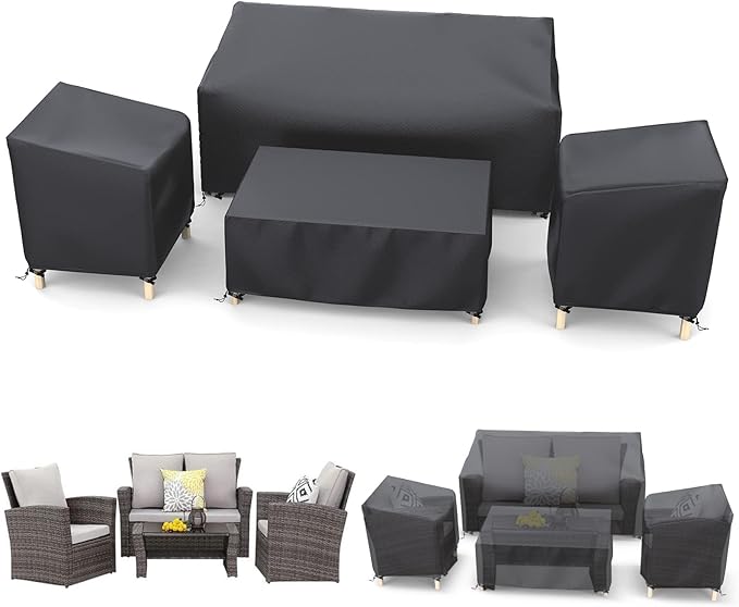 STARTWO Outdoor Patio Furniture Cover Waterproof 4-Piece Set for Chairs, Loveseat and Coffee Table, Heavy Duty 420D, Black
