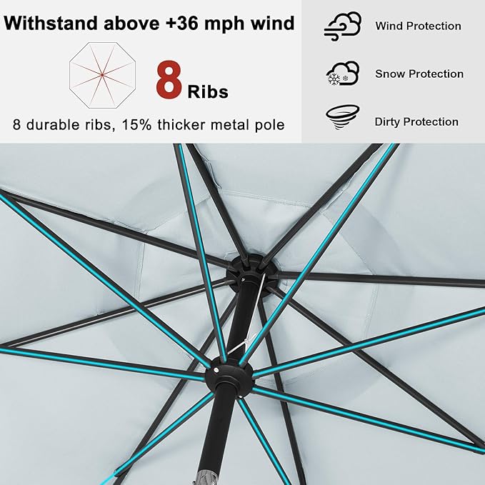 ABCCANOPY 10Ft Outdoor Patio Umbrella Garden Table Umbrella Market Umbrella with Tilt Adjustment and Crank for Garden, Deck, Backyard and Pool, 8 Sturdy Ribs, Ash Gray