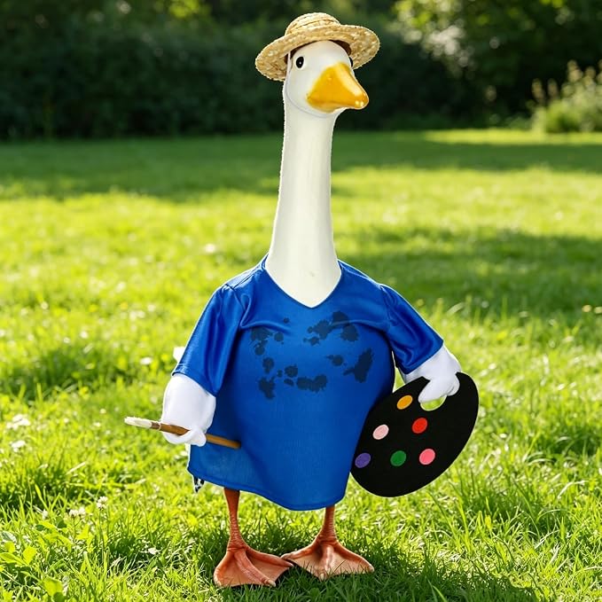 Painter Porch Goose Outfit Back to School Classroom Decor Artist Goose Clothes for 23" High Cement or Plastic Geese Costume for Yard Lawn Outdoor Garden Patio Statue Duck Dress Holiday Birthday Decor