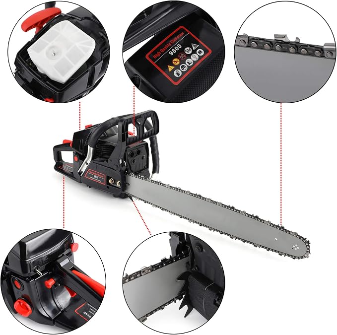 Topteng Gasoline Chainsaw 22 Inch, 62cc Chainsaw 22" Bar Powered Engine 2 Cycle Gasoline Chain Saw, Tree Cutting, Firewood Yard Work, Anti‑Kickback Chain, Automatic Chain Brake for Home Farm Ranch