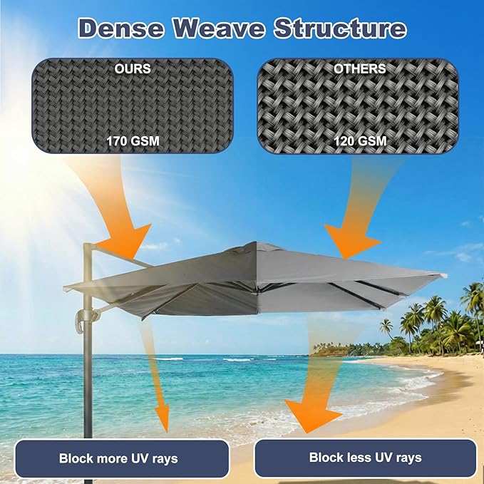 BPS 10'x10' Cantilever Umbrella Replacement Canopy for 8 Ribs Square Offset Umbrella, Outdoor Canopy Replacement for Patio Parasol, Canopy Only