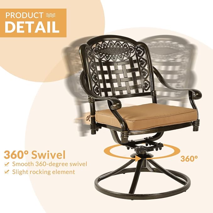 9-Piece Patio Dining Set, Outdoor Patio Table and Chair Set of 84” Oval Cast Aluminum Dining Table with Umbrella Hole, 6 Stationary, 2 Swivel Rocker Chairs, Patio Funiture Set for Backyard
