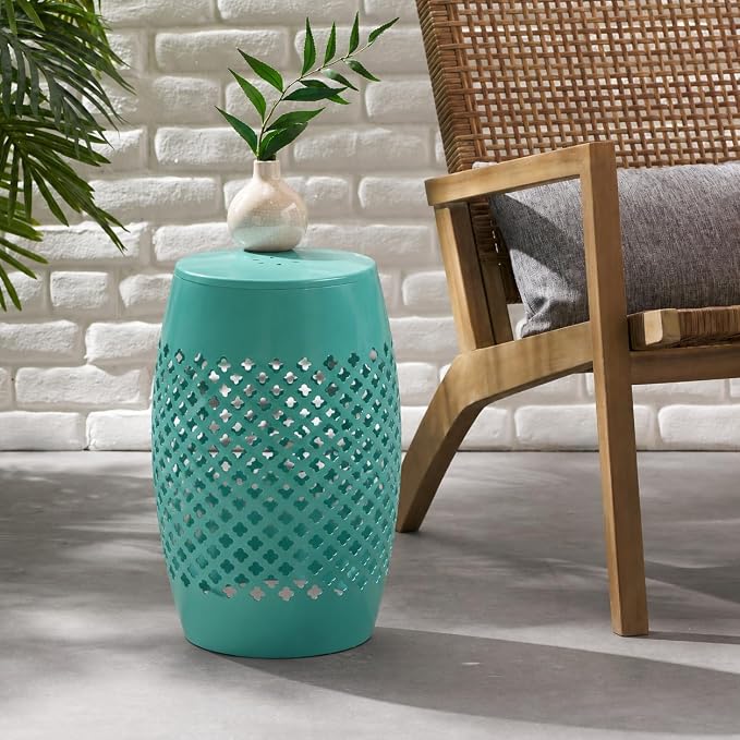 12" Outdoor Side Table, Decorative Cutout Metal Round Side Table, Multi Functional - Coffee Table, Night Stand, Plant Stand for Patio, Garden, Backyard, Gazebo Indoor (Green)
