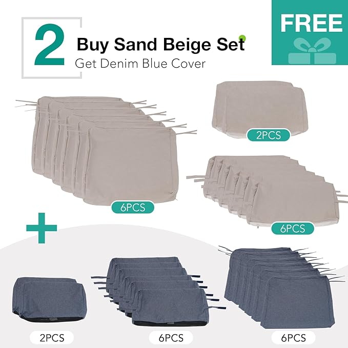 Patiorama 7 Piece Wicker Patio Furniture Set, Metal-Colored PE Rattan Outdoor Sofa Set Patio Sectional with Water Resistant Cushion and Coffee Table, Outdoor Couch, Porch, Backyard-Denim Blue