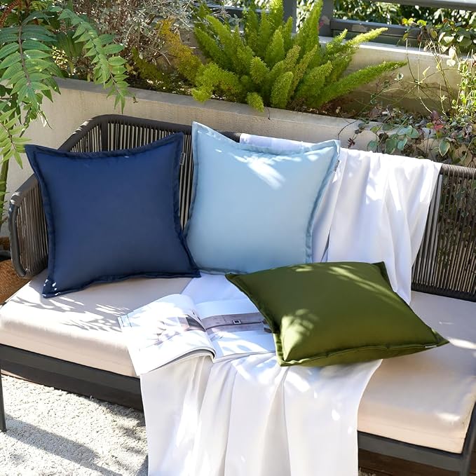Pack of 2 Moss Green Outdoor Pillows Waterproof 18x18 Inch Decorative Solid Broadside Square Throw Pillow Covers Outside Pillowcase for Patio Furniture Sunbrella Outdoor Pillows for Balcony Decor