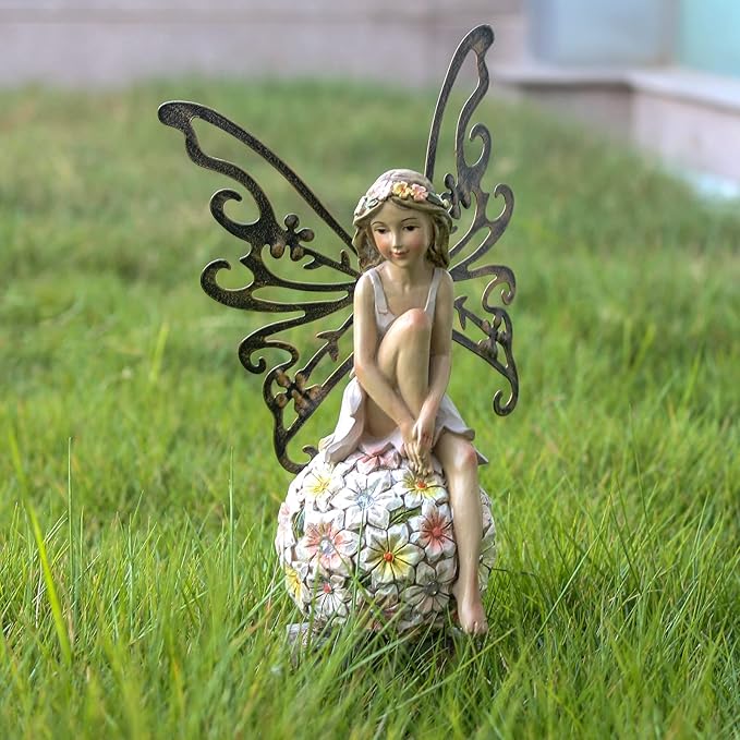 Suyorpe Solar Garden Fairy Statues Light Outdoor Decor - Fairies for Fairy Garden Housewarming Ornament for Patio, Lawn, Yard, Pathway Unique Gift Ideas for Gardening Mom Grandma ﻿