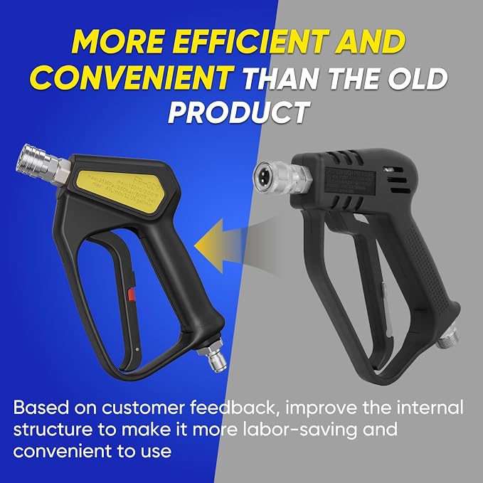KONOSUBA Short Pressure Washer Gun 5075PSI with 360° Swivel,2 Adapter,5 Pressure Washer Nozzles,1/4" Quick Connector,3/8'' Quick Connect, M22-14/15 mm Fitting (new Gun 5075PSI)