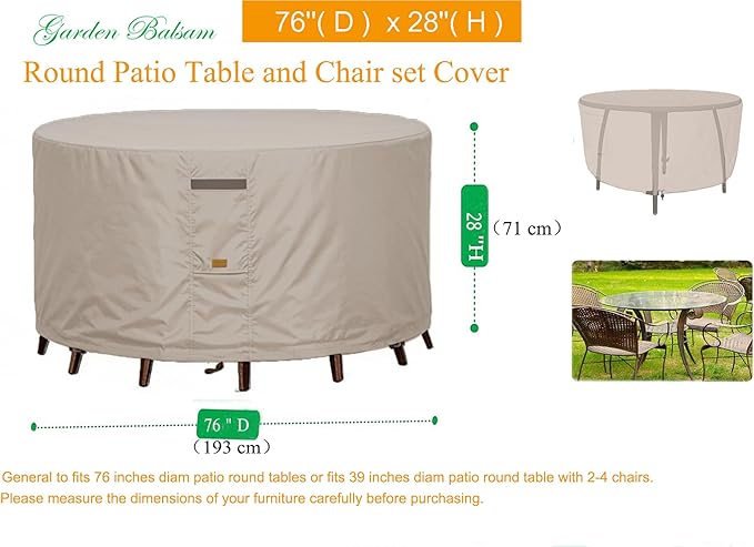 600D Heavy Duty Waterproof Patio Furniture Covers UV Resistant Round Outdoor Table Chair Covers Medium Round 76"Diax28"H Beige