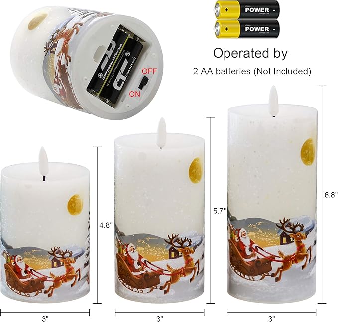 GenSwin Christmas Santa Clause Battery Operated Candles Flameless Flickering with Remote Timer, 3D Wick Real Wax Led Pillar Candles Warm Light, Christmas Snowman Santa Clause and Deer Gift(Pack of 3)
