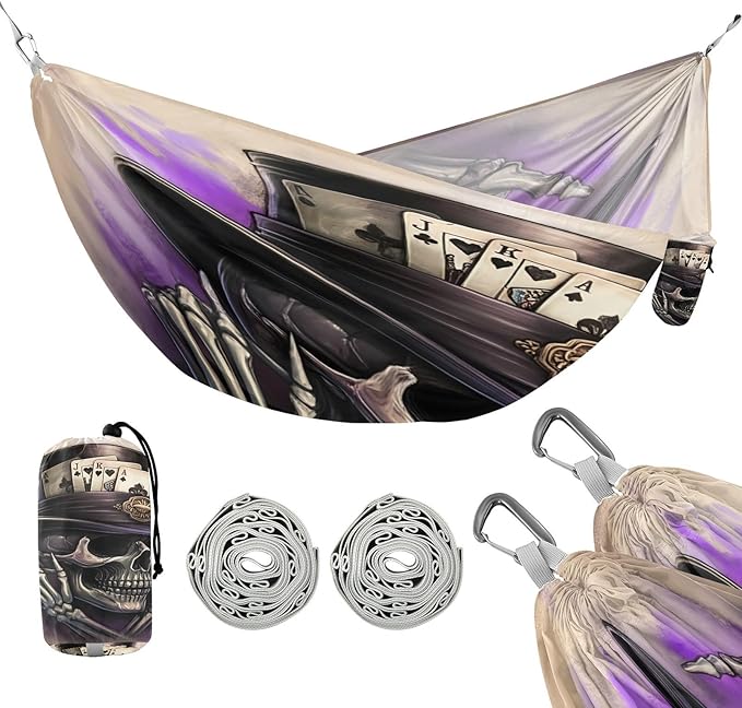 Hammocks for Outside Black Skull Camping Hammock Portable Hammocks with Tree Straps and Carry Bag Camping Accessories for Hiking Beach Outdoor