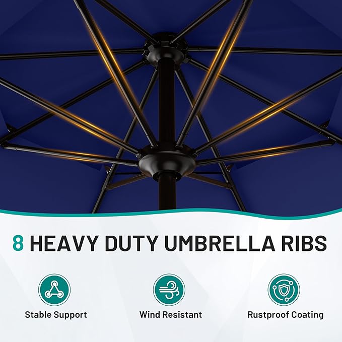 AreShark 9ft 2 Tiers Patio Umbrella - Outdoor Umbrella Waterproof UV Protection, Market Table Umbrella w/Push Button Tilt&Crank for Pool, Porch, Garden(Navy)