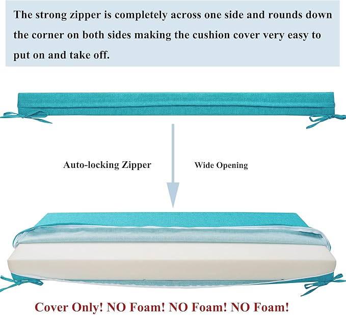 FUNHOME Outdoor Cushion Covers,42" x 18" x 3", No Insert! Patio Cushion Covers,Water Resistant Patio Bench Loveseat Cushion Covers 1 Pack, Aqua Blue(Covers ONLY)