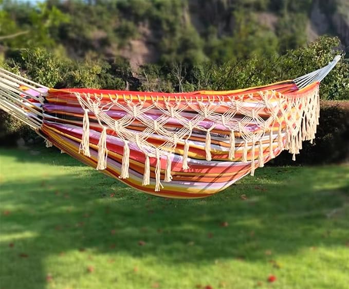 Hangmat 200x150 Cm Boho Macrame Hammock with Elegant Tassels and Fishtail Knitting Beach Outdoor Buiten Hammock(B)