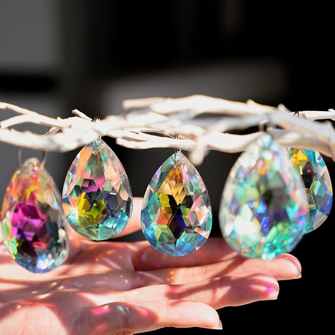 10 Pcs Crystal Prism Pendants Chandelier Suncatcher Bauhinia Window Decor | 50mm Chandelier Crystal Prisms Colorful Bauhinia Hanging Ornaments Lamp Christmas Tree Home Decoration Accessories
