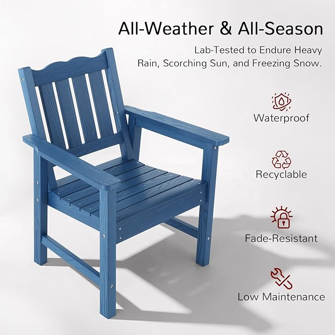 Stoog All-Weather Patio & Garden Chair, Outdoor Dining Chair with Curved Backrest, 400 lbs Support, for Backyard, Garden, Porch, Pool and Deck, Blue