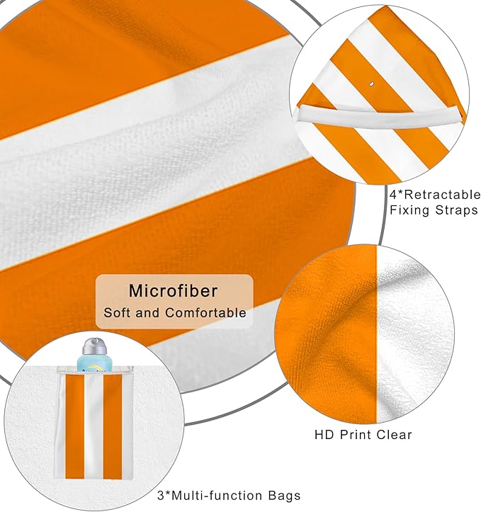 Lounge Chair Towel Cover, Beach Chair Covers (Pack of 2), Chaise Lounge Cover with 3 Pockets for Pool Beach Courtyard Garden Outdoor Trips, 85 x30 in, Striped White Orange