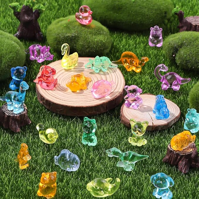 DIYDEC 180Pcs Mini Resin Animal 50 Styles Tiny Resin Animals to Hide,Small Plastic Figurines for Vase Fillers Micro Dollhouse Aquarium Decorations