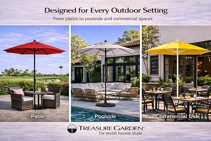 Treasure Garden 7.5ft Patio Umbrella – Outdoor Market Umbrella – Push Button Tilt – Bronze Aluminum Frame (O’bravia, Vanilla)