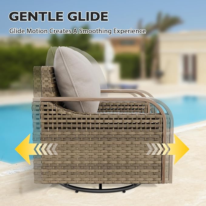 EAGLE PEAK Modern Wicker Outdoor Patio Furniture Set, Patio Conversation Set, 2 Swivel Rocking Chairs, 2-Seat Loveseat, Coffee Table and Side Table, 5 Pieces, Brown/Gray