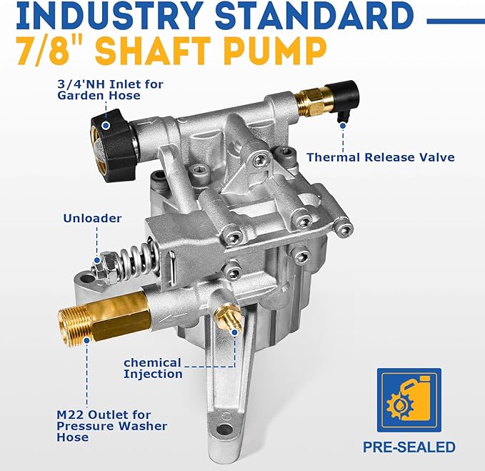 TOOLCY 7/8" Shaft Vertical Pressure Washer Pump - Rear Inlet/Outlet Max 3200 PSI @ 2.5 GPM OEM & Power Washer Pump for Gas Washer, More Replacement for Simpson, Honda etc