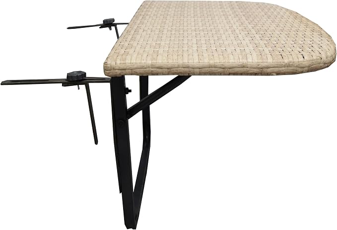 Oakland Living Tan Indoor and Outdoor Foldable Wicker Balcony Table with Metal Frame and Adjustable Clamps