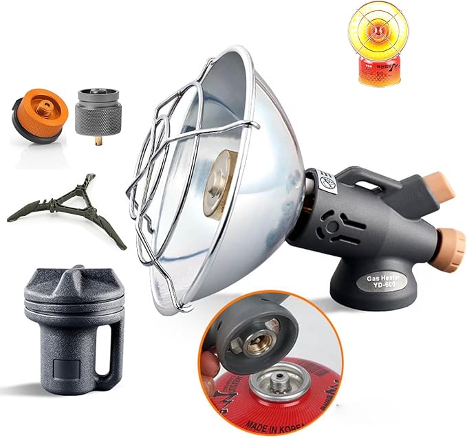 2026 New Mini Portable Outdoor Heater Little Tiny Portable Mini Small Propane Heater Outdoor Tent Butane Gas Heater for Camping Tents Heaters Propane Heating Cannon Ice Fishing with 2 Adapter (A)