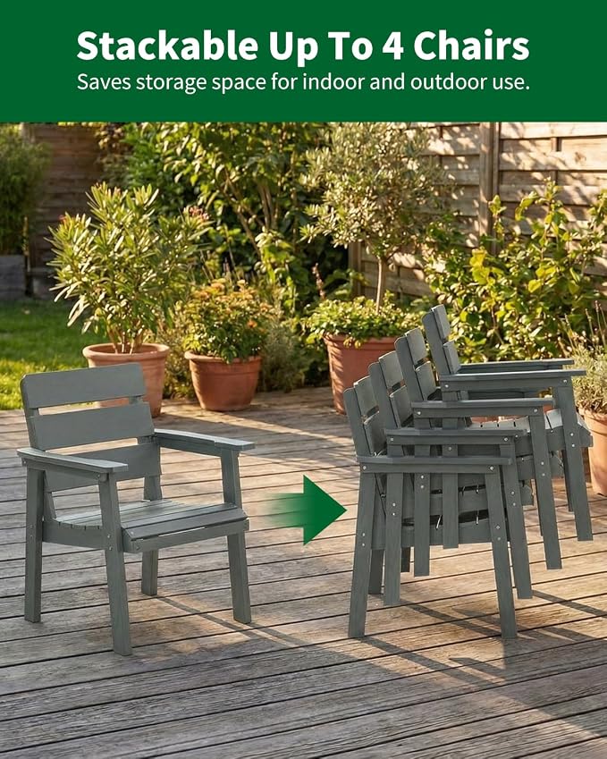 Outdoor Patio Dining Chair Set of 2, All-Weather Patio Chairs with Armrests, Ergonomic Design, Ideal for Garden, Poolside, Backyard, Deck, Dark Gray