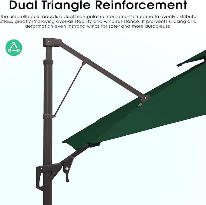 JEAREY 10ft 2-Tier Cantilever Patio Umbrella, Large Square Outdoor Offset Umbrella with Double Top Vent and 360-degree Rotation for Garden, Deck, Pool, Patio, Dark Green