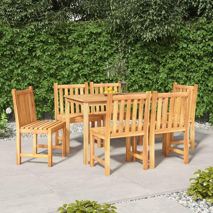 7-Piece Patio Dining Set, Solid Teak Wood Outdoor Table and Chairs with Waterbase Finish, Rectangular Garden Furniture Set for Backyard, Deck and Porch, 1 Table and 6 Chairs