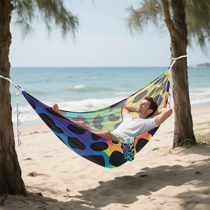 Fashion Rainbow Leopard Print 330lb Capacity Hammocks for Camping with Portabl Carry Bag Indoor Hammock for Patio Backyard Lounge Base hamacas para Patio