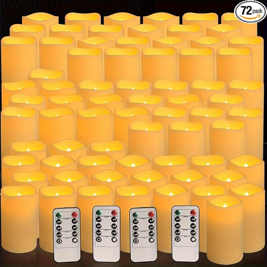 72Pack Flameless Candles with Remote,LED Cancle 3 sizes (H4" 5 ", 6 "x D 2.2") with 24Hours timer, -Waterproof Battery Operated- LED Candle for home decor, wedding party Christmas decoration candles