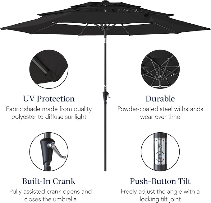 Best Choice Products 10ft 3-Tier Market Patio Umbrella, Outdoor Sun Shade with Tilt, Crank Lift, 8 Ribs for Backyard, Deck, Poolside