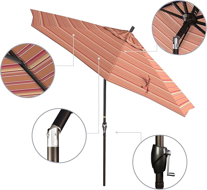 California Umbrella 9' Round Aluminum Market Umbrella, Crank Lift, Push Button Tilt, Bronze Pole