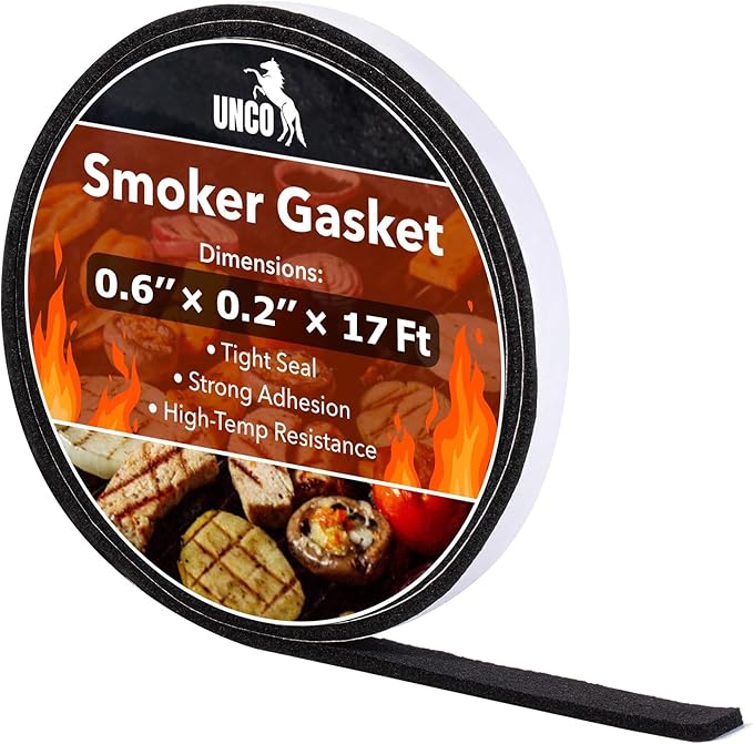 UNCO- Smoker Gasket, 17 Ft, 0.6" x 0.2”, Smoker Gasket Seal High Temp