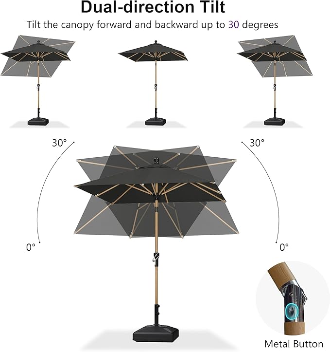 PURPLE LEAF 8' x 8' Square Patio Umbrella Outdoor Table Umbrella Aluminum Market Umbrella with Push Button Tilt & 8 Sturdy Ribs and Crank Outdoor Umbrellas for Garden Deck Patio, Black