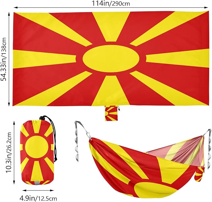National Flag of North Macedonia Hammocks with Portabl Carry Bag Backyard Hammock for Indoor Outdoor Patio