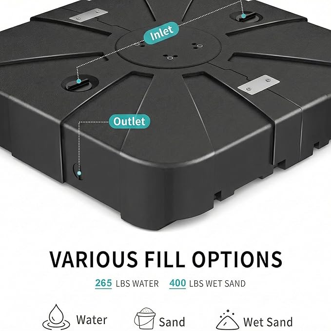 9' X 12' Patio Umbrella with Weighted Base and LED Lights Outdoor Cantilever Large Rectangle Offset Umbrellas Heavy Duty Aluminum Double Top with 360-degree Rotation for Pool Garden Deck, Turquoise