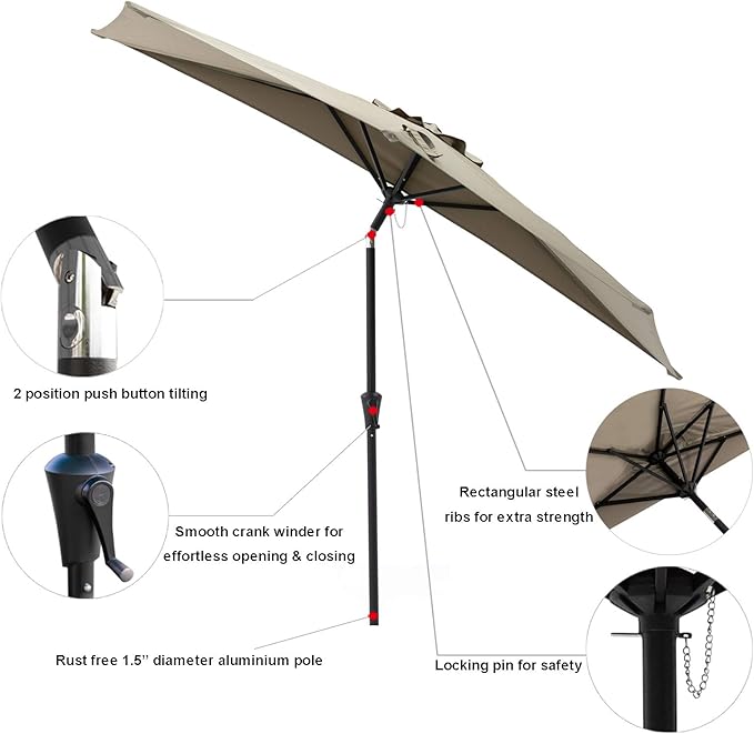 C-Hopetree 9 ft Half Round Outdoor Patio Market Wall Umbrella with Tilt, Taupe