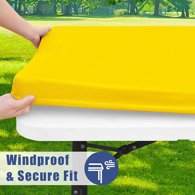 Moosfor Spandex 5 Foot Rectangle Table Cloth 2 Pack, Elastic Fitted Tablecloths for Picnic, Stretch Washable Patio Table Cover for Outdoor, Camping, Banquet and Parties (Yellow, 30"x60")
