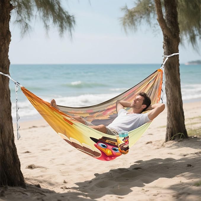 Hammocks for Outside Cartoon Turkey Camping Hammock Portable Hammocks with Tree Straps and Carry Bag Camping Accessories for Hiking Beach Outdoor