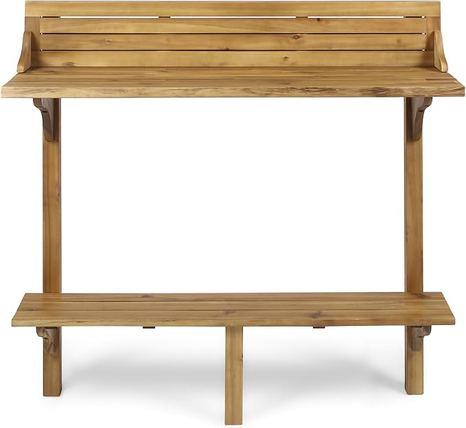 Merax Wall Mounted Balcony Table, Folding Outdoor Bar Table with Acacia Wood Top, Space Saving Railing Table for Patio, Small Balcony, Natural