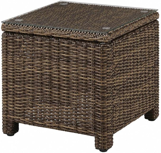 Bradenton Weathered Brown Wicker Rectangular Side Table, Durable Plastic Rattan, Weather-Resistant Material, Patio, Garden, Outdoor Living