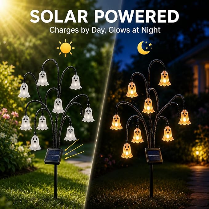 Halloween Solar Tree Stump Light, Glowing Ghost Garden Stake Lantern for Outdoor ，Style E