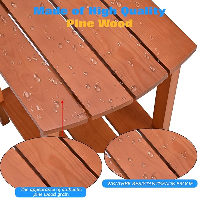 Outdoor Side Table, 2-Tier Small Outdoor Table for Patio, Adirondack Side Tables for Outside or Indoor (Walnut, 18 * 14 * 18.5)