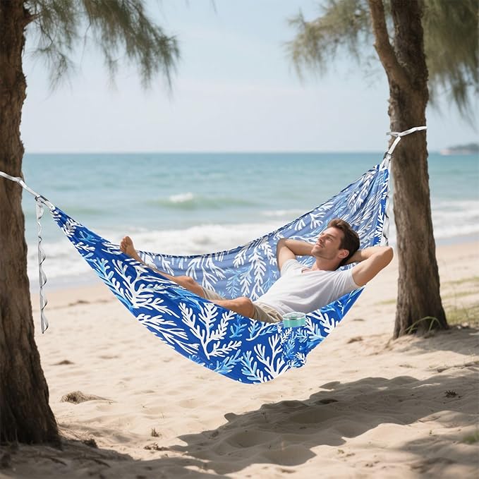 Camping Hammock Outdoor Hammocks for Outside Seaweed Kelp Blue Beach Trees Portable Lightweight with Pockets Tree Straps Indoor