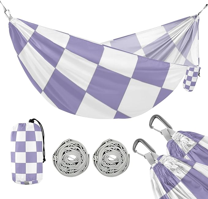 Purple and White American Plaid 330lb Capacity Outdoor Hammock with Hanging Rope Indoor Hammock for Outside Camping Essentials hamaca inflable para Piscina