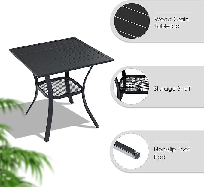VICLLAX Outdoor Dining Set for 2, Small Patio Table and Chairs Set of Stackable Patio Sling Chairs and Square Dining Table for Front Porch, Blue Fabric and Black Table