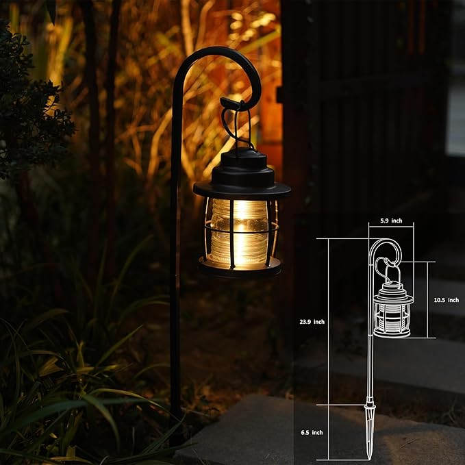 GOODSMANN Low Voltage Pathway Light 1.1W 12V AC Outdoor Lantern Shaped Path Light Metal Landscape Lighting 32 Lumen 2900K Warm White Hardwired Walkway Light with Connector and Stake for Lawn Garden